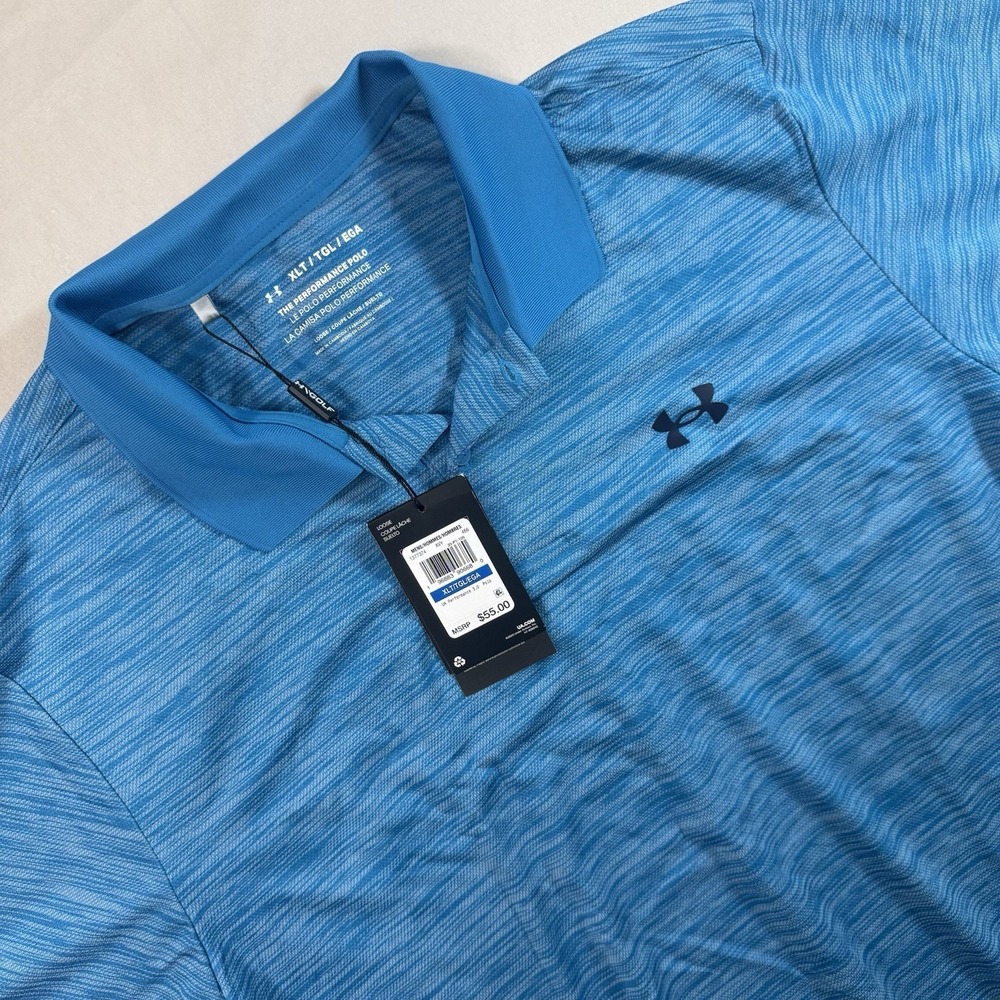 NWT Under Armour Performance Polo Shirt Men XLT Blue HeatGear Golf